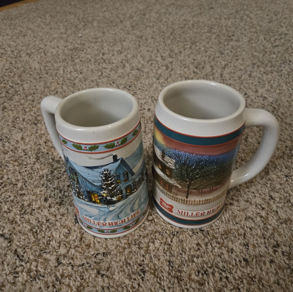 (2) Miller High Life Limited Edition Holiday Christmas Beer Mug Steins